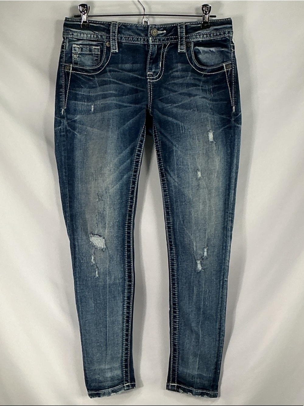 Miss Me Low Rise Skinny Jeans Embellished Flap Pocket Size 26 Medium Wash Blue